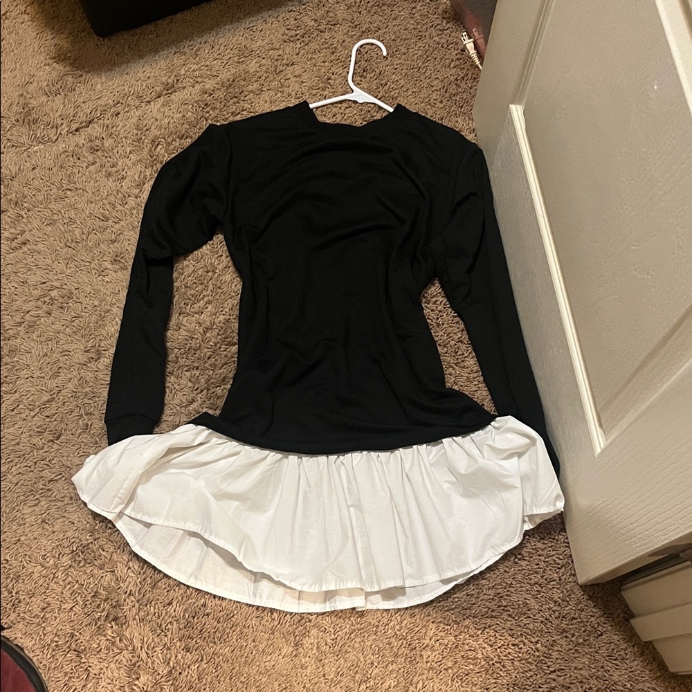 PrettyLittleThing Black and White Ruffle Hem Dress